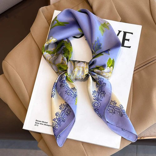 70x70cm Women's Silk Scarf – Luury Printed Pashmina Shawl & Headband - Picture 50 of 65