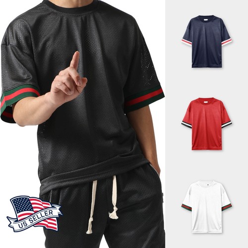 Camisetas de baloncesto para hombre Camiseta de malla de fútbol Manga corta Urbano Hip Hop Moda - Imagen 1 de 26