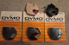 Red, Black & Blue DYMO EMBOSSING TAPE - 3/8" - plus bonus extra red & black