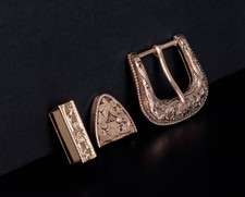 ROCK WESTERN COWBOY GOLD FLORAL ENGRAVED BELT BUCKLE SET FITS 30MM LEATHER STRAP