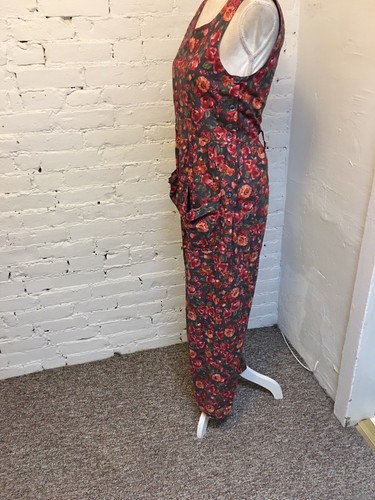 Laura Ashley Vintage 90er Baumwolle ärmellos Jumpsuit rot grau geblümt Gr. S - Bild 2 von 7