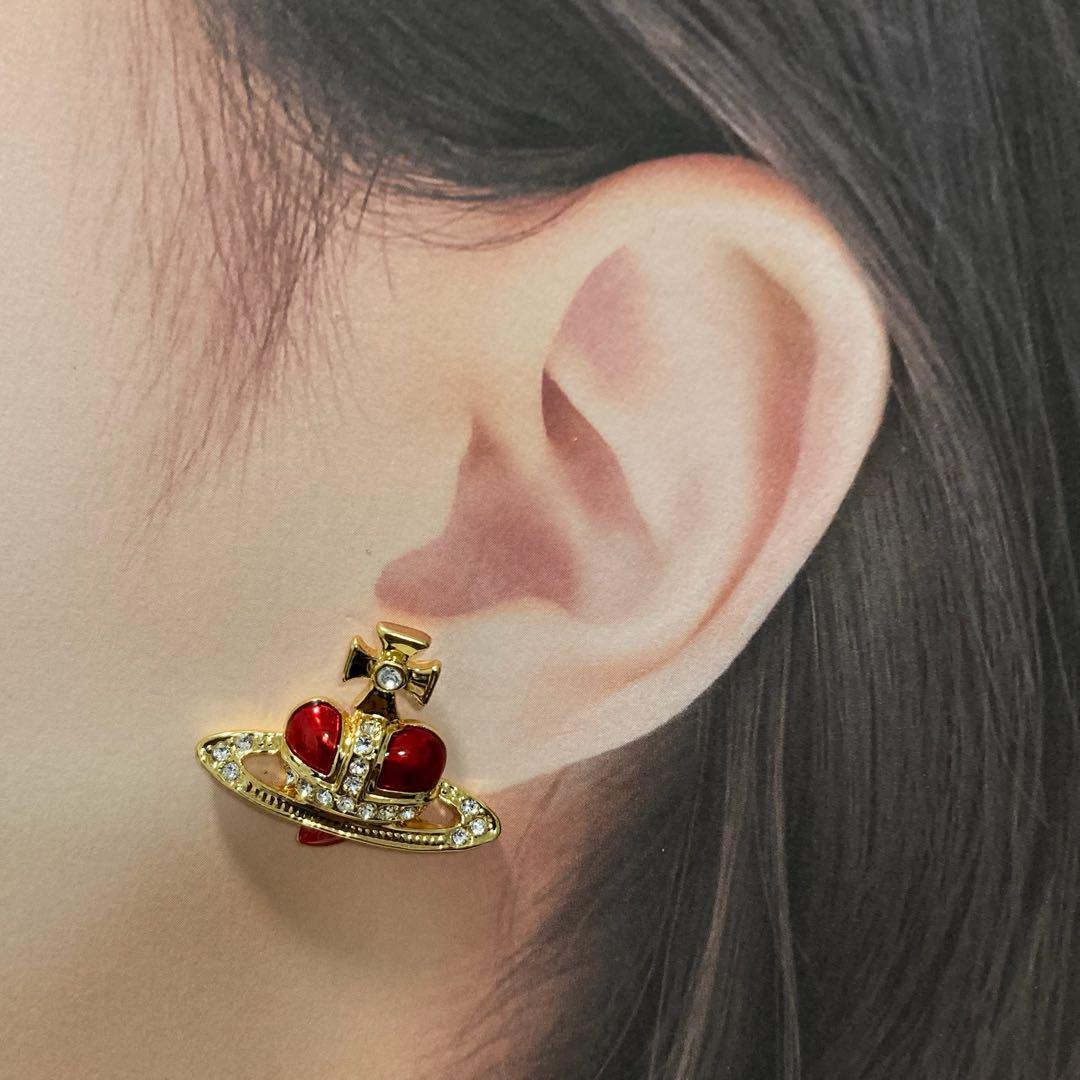 Vivienne Westwood Earrings Pierce Diamante Gold x Red 2.5 cm w