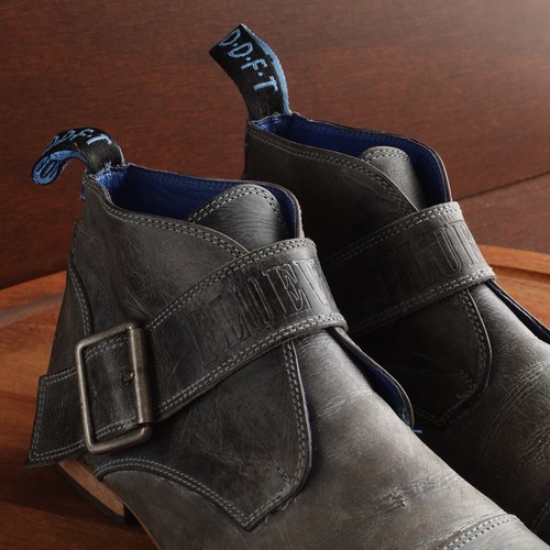 Stivali John Fluevog uomo TG 8 grigio blu pelle fibbia alla caviglia contemporanei casual - Foto 5 di 16