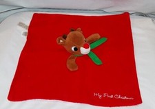 Christmas Rudolph Nosed Reindeer Lovey Satin Back Security Rattle Baby 1st xmas