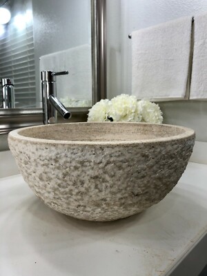 Travertine Stone Sink /Modern Natural Stone Bathroom Round Vessel Sink.