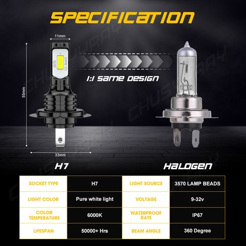 H7 LED Headlight Bulbs for Mazda 3 2004 2005 2006 2007 2008 2009 Low Beam - Picture 3 of 11
