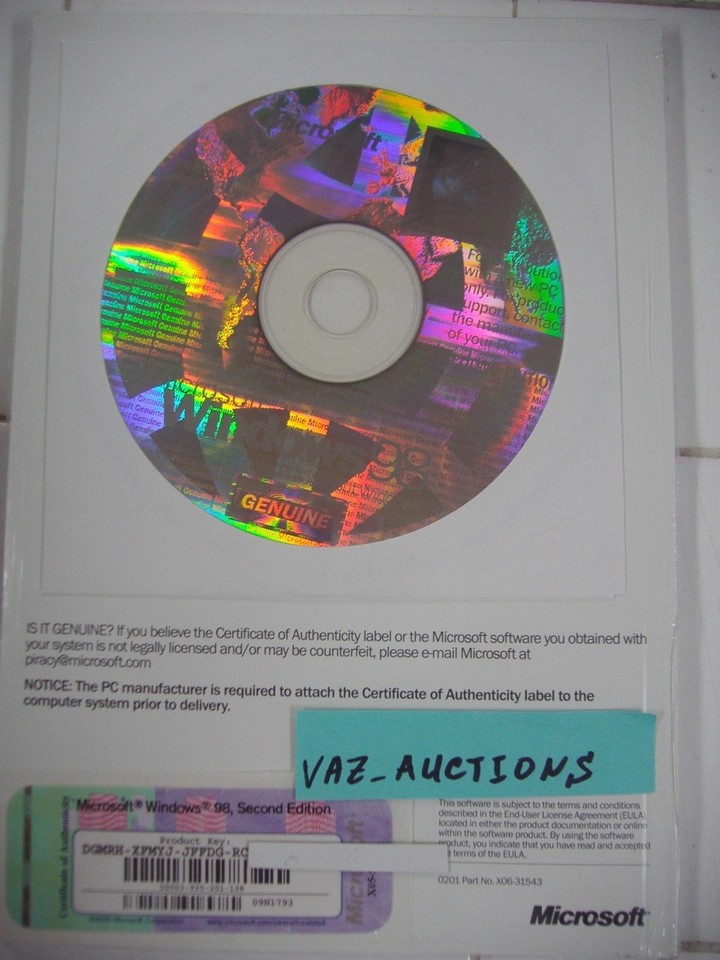 MICROSOFT WINDOWS 98 SECOND EDITION FULL OPERATING SYSTEM WIN 98 SE ...