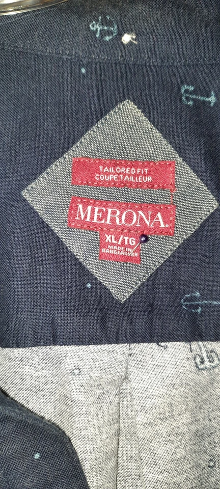 Camisa Merona Azul Marino Para Hombre Informal Manga Larga Con Botones Anclas Talla XL Foto 3 de 4