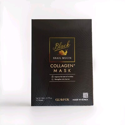 Korean Glamfox Black Snail Mucin Collagen Mask. Set Of 5