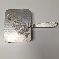 Vintage Hammered Metal Floral Embossed Hinged Lid Dust Pan Crumb Silent Butler