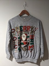 Vintage 80s Merry Christmas Santa Claus Holiday Womans Light Weight Sweatshirt