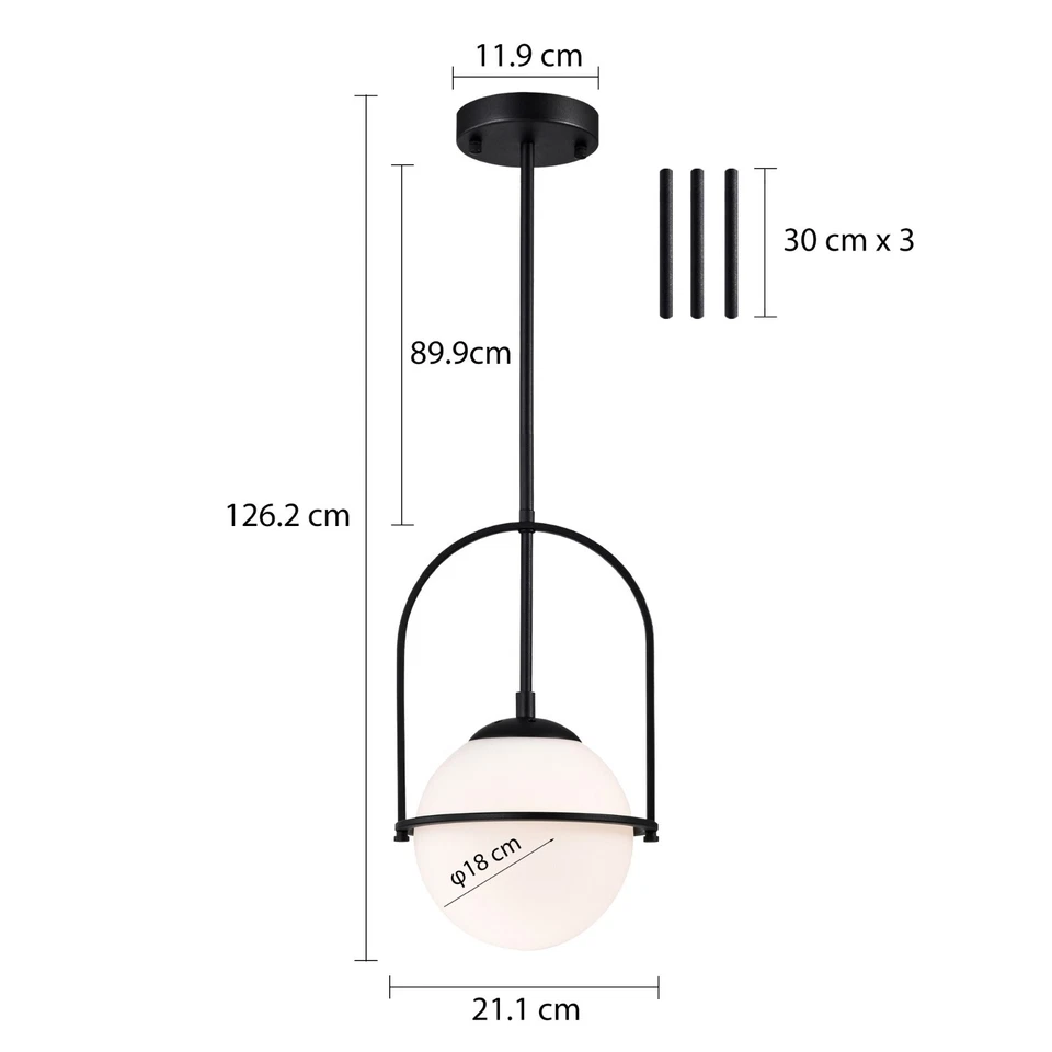 Black Pendant Light Fixture Mid-Century Modern pendant lights Glass Globe Shade - Image 3 of 4