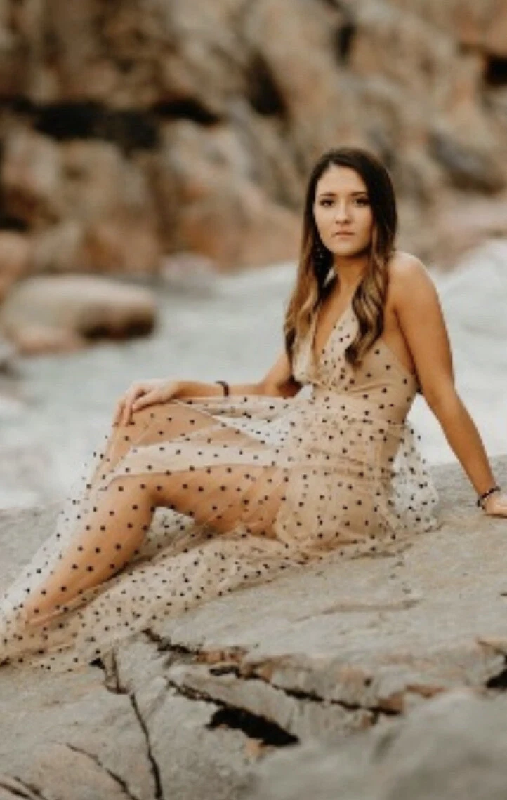 Polka dot dress tan top
