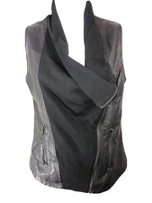 OLIVE & OAK XS Faux Leather Vest Black Moto Zip Up Draped Collared Mid Length 🧡