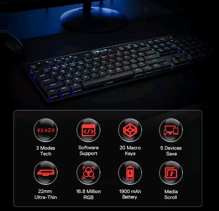 K618 Horus Wireless RGB Mechanical Keyboard, K618 Wireless Red Switch - Image 2 of 4