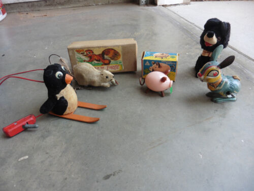 Vintage Lot 4 Wind Up Animal Toys 2 w Boxes Japan Germany Marx & Bobble Head - Picture 1 of 5