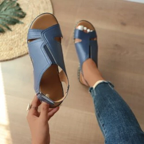 Orthopädische Damen-Sandalen niedriger Keilabsatz Sommer Freizeit Pantoletten Lederschuhe - Bild 11 von 20