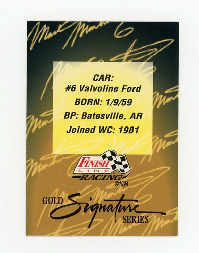 Mark Martin 1994 94 Finish Line Racing Gold Signature Series Insert Card #NNO - Picture 2 of 2