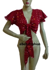 Belly Dance TIE DYE Cotton Top Tie Ruffle Short Wrap Choli Gypsy haut Blouse