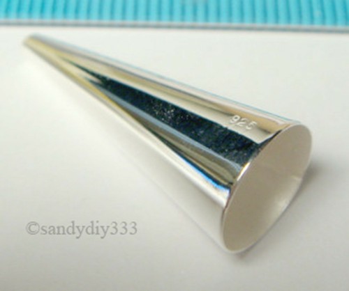 2x STERLING SILVER BRIGHT PLAIN END CAP CONE BEAD 25mm x 10mm N784 - Picture 2 of 2