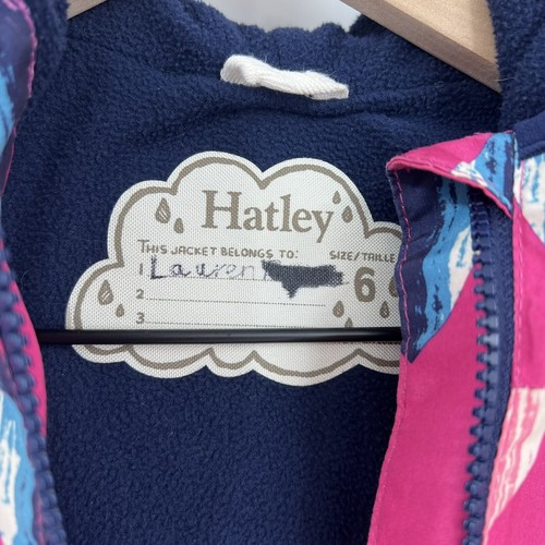 Girls Hatley Fleece Lined Full Zip Jacket Coat 6 Pink Blue Hearts School Play - Picture 2 of 6