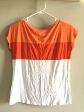 Joe Fresh Women's Orange White Shirt Size Small Petite s/p 100% Rayon