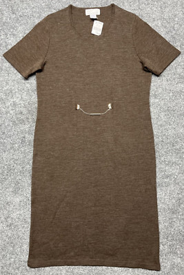 Positive Influence Wool Sweater Dress Womens M Brown Scoop Neck Short Sleeve New