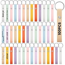 100 Pcs Leather Keychain Blanks Bulk Laser Engraving Blanks Keychain Kit with...