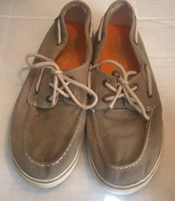 Sperry Top-Sider HALYARD YB42938A Boys 4 Gray Brown Canvas Lace Up Boat Shoes
