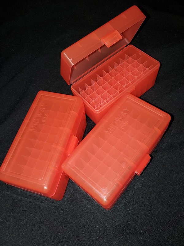 3 Midway Reloading Ammo Boxes  #509 50 Round  .22-250 ,.243 ,30-30win ,308WIN 