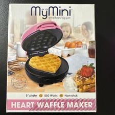 Nostalgia My Mini Heart Waffle Maker Pink, New- Sealed, 5” Non-stick