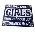 Vintage Girls Wanted Sign - Biscuit Department Porcelain Gas Pump Sign