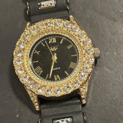 V22 Genuine Big TECHNO PAVE Men's Watch Crystal's GoldTone Quartz 45mm Untested*