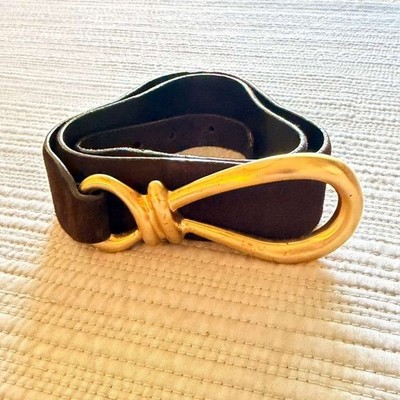 Carlisle Brown Women's Suede Leather Belt Gold Hook Buckle Made in USA  Medium