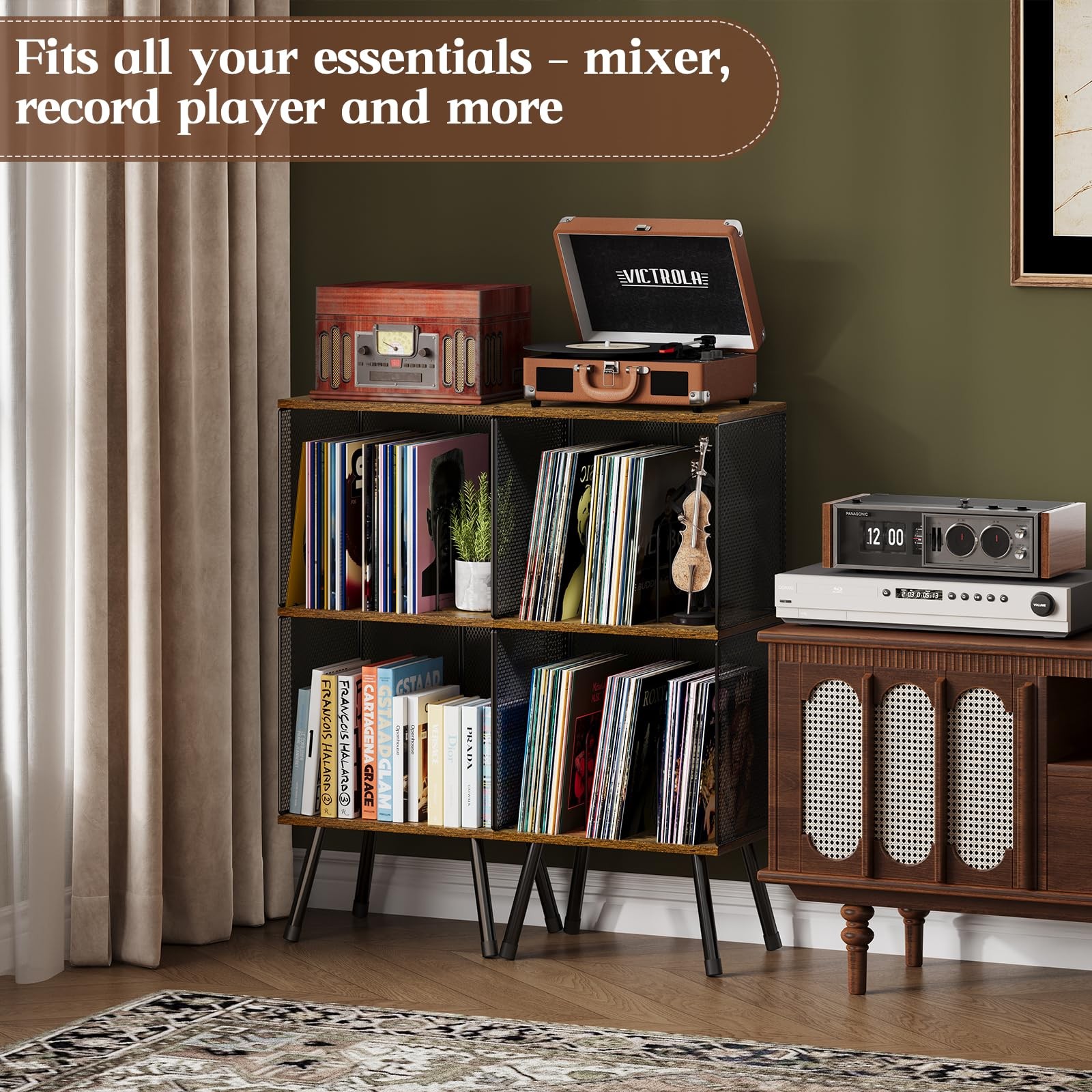 3-Tier Record Player Stand, Turntable Stand with Storage up to 200 Albums, Co