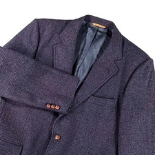 Harris Tweed Blazer Mens 44L Multi Navy Handwoven Wool Jacket Old Money Vintage