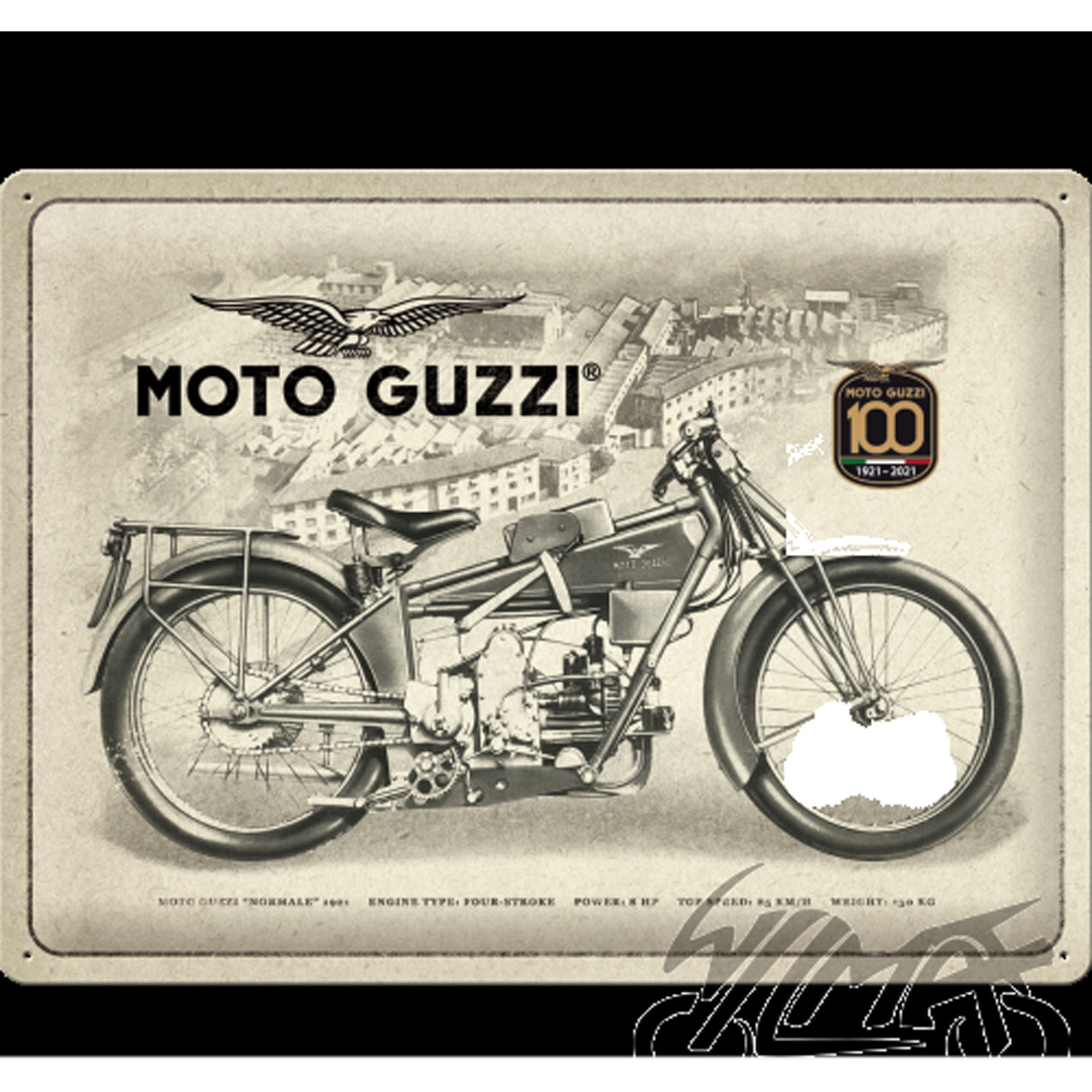 Plateau de service 30x40 Moto Guzzi centenaire en métal vintage