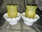 Vintage Milk Glass And Uranium Candle Holders Set Of 2