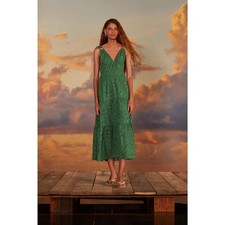 NWT FARM RIO Green Monstera Corset Eyelet Maxi Dress Sz M 