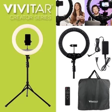 Vivitar 18-Inch LED Ring Light, Adjustable 63-Inch Tripod Stand, with Phone Stan