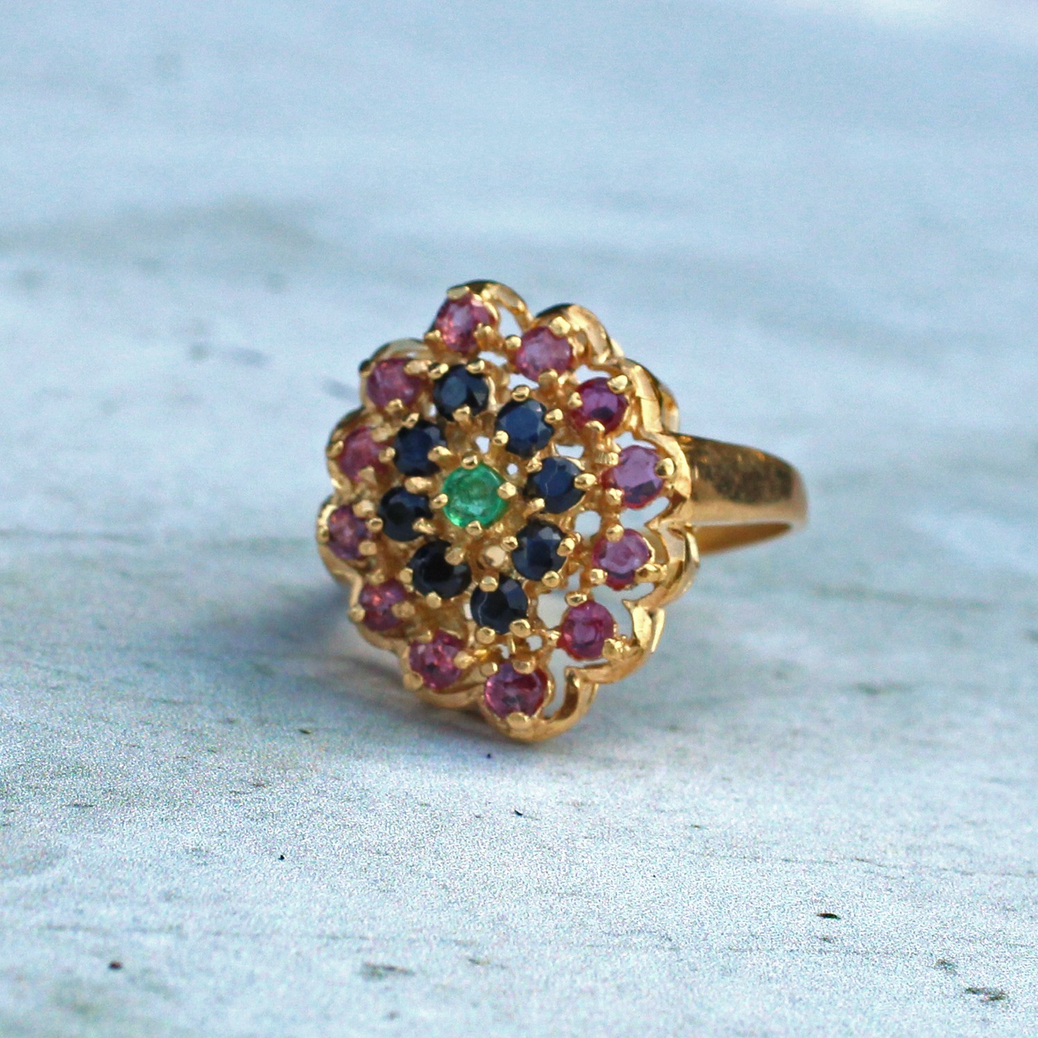 Chunky Solid Silver Ruby, Sapphire & Emerald Clus… - image 2