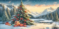 20'x10'Computer-painted Xmas Tree Gift Mountain Wide Backdrop Background WBH177