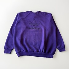 Vintage 1990s Adidas Embroidered Trefoil Logo Purple Crewneck Sweatshirt L New
