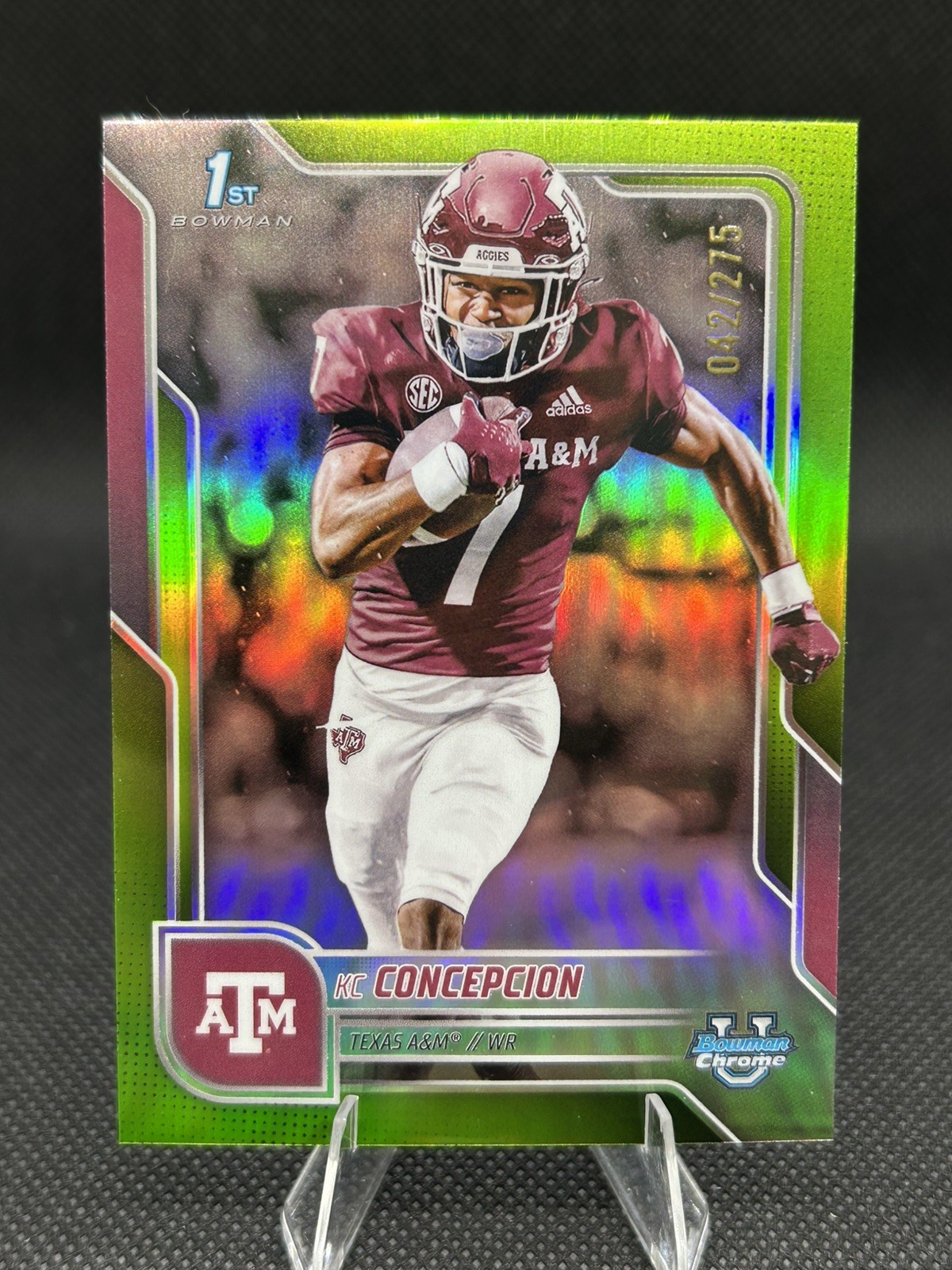 KC Concepcion 2025 Bowman Chrome U Lime Green Refractor 42/275 #91, Texas A&M