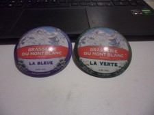 2 tétes Pompe a Biére " brasserie du Mont Blanc " verte / Bleu