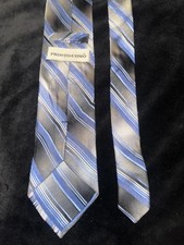 Pronto Uomo Men's Blue and Gray Striped Silk Tie