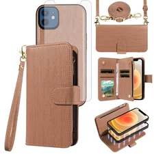 Phone Case for iPhone 12 Mini 5.4 Zipper Wallet Detachable Cell Cover with Te...
