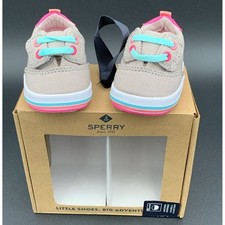 Sperry Baby Spinnaker Crib Jr Washable Sneaker Grey Pink Teal Stripe Size 1M