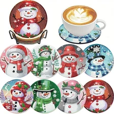 8 PCS Christmas Diamond Art Coasters Kit-Chirstmas Snowman Diamond Painting Coas