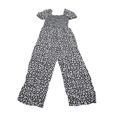Girls Short Sleeves Smocked Jumpsuit Small Size 6/7 Black with Floral Print